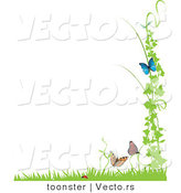 Vector of Ladybug with Butterflies and Vines with Grass - Background Border Design Element by