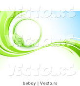 Vector of Lime Green Vine Circle over White and Blue Background with Waves of Green by Beboy