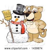 Vector of Lion Cub School Mascot Character with a Snowman by Mascot Junction