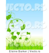 Vector of Lush Green Vines with Love Heart Shaped Leaves and Blue Sky with Grass by Elaineitalia