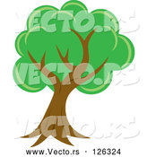 Vector of Lush Mature Tree with Green Foliage and a Curved Trunk by Rosie Piter