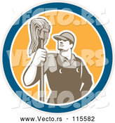 Vector of Male Janitor with a Mop in a Blue White and Yellow Circle by Patrimonio