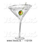 Vector of Martini Cocktail with a Green Olive by BNP Design Studio