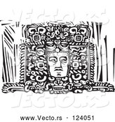 Vector of Mayan Face Carved in a Statue Black and White Woodcut by Xunantunich