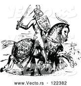 Vector of Medieval Knight on Horseback - Black and White by Prawny Vintage
