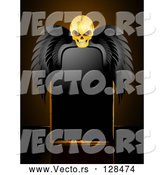 Vector of Menacing Skull with Black Wings over a Blank Black Sign by Elaineitalia