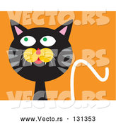 Vector of Mischievous Black Cat with Gray Stripes, Looking Upwards and to the Side While Thinking of Getting into Trouble by