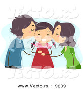 Vector of Mom and Dad Kissing Their Happy Daughter on Her Cheeks by BNP Design Studio