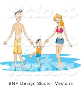 Vector of Mom, Dad and Son Playing in the Ocean Water by BNP Design Studio