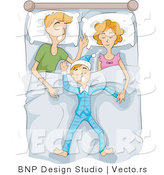 Vector of Mom, Dad and Son Sleeping Together on a Bed by BNP Design Studio