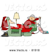 Vector of Mrs. Claus Vacuuming Around Tired Santa by Djart