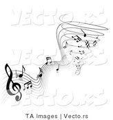 Vector of Music Notes Forming a Tornado of Sound and Audio - Black and White by TA Images