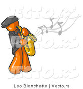 Vector of Musical Orange Guy Playing Jazz with a Saxophone by Leo Blanchette