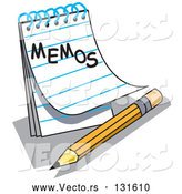 Vector of Notepad with Lined Pages with "Memos" Written on the Front, Resting by a Yellow Number Two Pencil with an Eraser by Andy Nortnik
