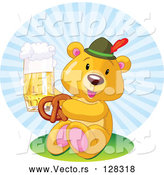 Vector of Oktoberfest Teddy Bear Eating a Pretzel and Drinking Beer by Pushkin