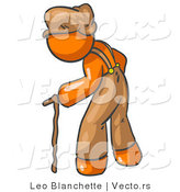 Vector of Old Senior Orange Guy Hunged over and Walking with the Assistance of a Cane by Leo Blanchette