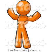 Vector of Orange Bodybuilder Guy Flexing His Muscles and Showing the Definition in His Abs, Chest and Arms by Leo Blanchette