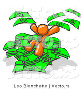 Vector of Orange Business Guy Jumping in a Pile of Money and Throwing Cash into the Air by Leo Blanchette