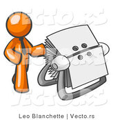 Vector of Orange Business Guy Standing Beside a Rotary Cards by Leo Blanchette