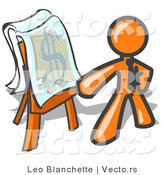 Vector of Orange Business Guy Standing by a Dollar Sign Puzzle on a Presentation Board During a Meeting by Leo Blanchette