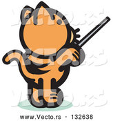 Vector of Orange Cat Standing on His Hind Legs and Using a Pointer Stick to Point Something out or Using a Wand to Conduct an Orchestra by Andy Nortnik