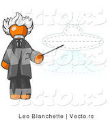 Vector of Orange Einstein Guy Pointing a Stick at a Presentation of a Flying Saucer by Leo Blanchette