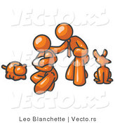 Vector of Orange Family with Cat, Dog, and Newborn Baby by Leo Blanchette