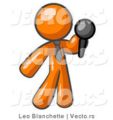 Vector of Orange Guy, a Comedian or Vocalist, Wearing a Tie, Standing on Stage and Holding a Microphone While Singing Karaoke or Telling Jokes by Leo Blanchette
