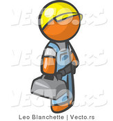 Vector of Orange Guy Blue Collar Worker Wearing a Hardhat and Carrying a Tool Box by Leo Blanchette