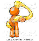 Vector of Orange Guy Carrying a Large Yellow Question Mark over His Shoulder, Symbolizing Curiousity, Uncertainty or Confusion by Leo Blanchette