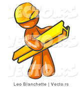 Vector of Orange Guy Construction Worker Wearing a Hardhat and Carrying a Beam at a Work Site by Leo Blanchette