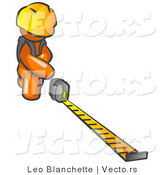 Vector of Orange Guy Contractor Wearing a Hardhat, Kneeling and Measuring by Leo Blanchette
