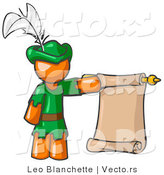 Vector of Orange Guy Dressed As Robin Hood with a Feather in His Hat, Holding a Blank Scroll and Acting As a Pageboy by Leo Blanchette