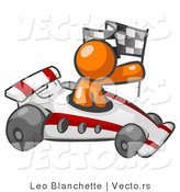 Vector of Orange Guy Driving Fast Race Car While Holding Checkered Flag by Leo Blanchette