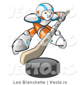 Vector of Orange Guy Hockey Player with Puck and Stick by Leo Blanchette