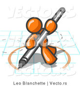 Vector of Orange Guy Holding a Pencil and Drawing a Circle on a Blueprint by Leo Blanchette