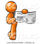 Vector of Orange Guy Holding Newspaper and Pointing to an Article by Leo Blanchette