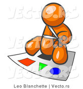 Vector of Orange Guy Holding Pair of Scissors and Sitting on a Large Poster Board with Colorful Shapes by Leo Blanchette