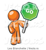 Vector of Orange Guy Holding up a Green Go Sign, on a White Background by Leo Blanchette