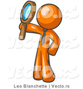 Vector of Orange Guy Holding up a Magnifying Glass and Peering Through It While Investigating or Researching Something by Leo Blanchette