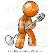 Vector of Orange Guy in a Tie, Singing Songs on Stage During a Concert or at a Karaoke Bar While Tipping the Microphone by Leo Blanchette