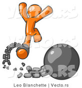 Vector of Orange Guy Jumping for Joy While Breaking Away from a Ball and Chain, Getting a Divorce, Consolidating or Paying off Debt by Leo Blanchette