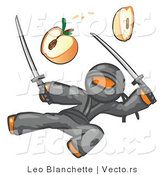 Vector of Orange Guy Ninja Jumping and Slicing an Apple with Swords by Leo Blanchette