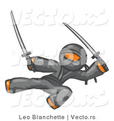 Vector of Orange Guy Ninja Kicking and Jumping with Swords by Leo Blanchette