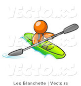 Vector of Orange Guy Paddling down a River in a Green Kayak by Leo Blanchette