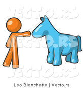Vector of Orange Guy Petting a Blue Horse by Leo Blanchette