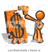 Vector of Orange Guy Putting a Dollar Sign Puzzle Together by Leo Blanchette