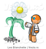 Vector of Orange Guy Scientist Admiring a Giant White Daisy Flower by Leo Blanchette
