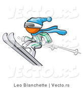 Vector of Orange Guy Skier Jumping with Poles by Leo Blanchette