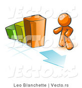 Vector of Orange Guy Standing by an Increasing Green, Yellow and Orange Bar Graph on a Grid Background with an Arrow by Leo Blanchette